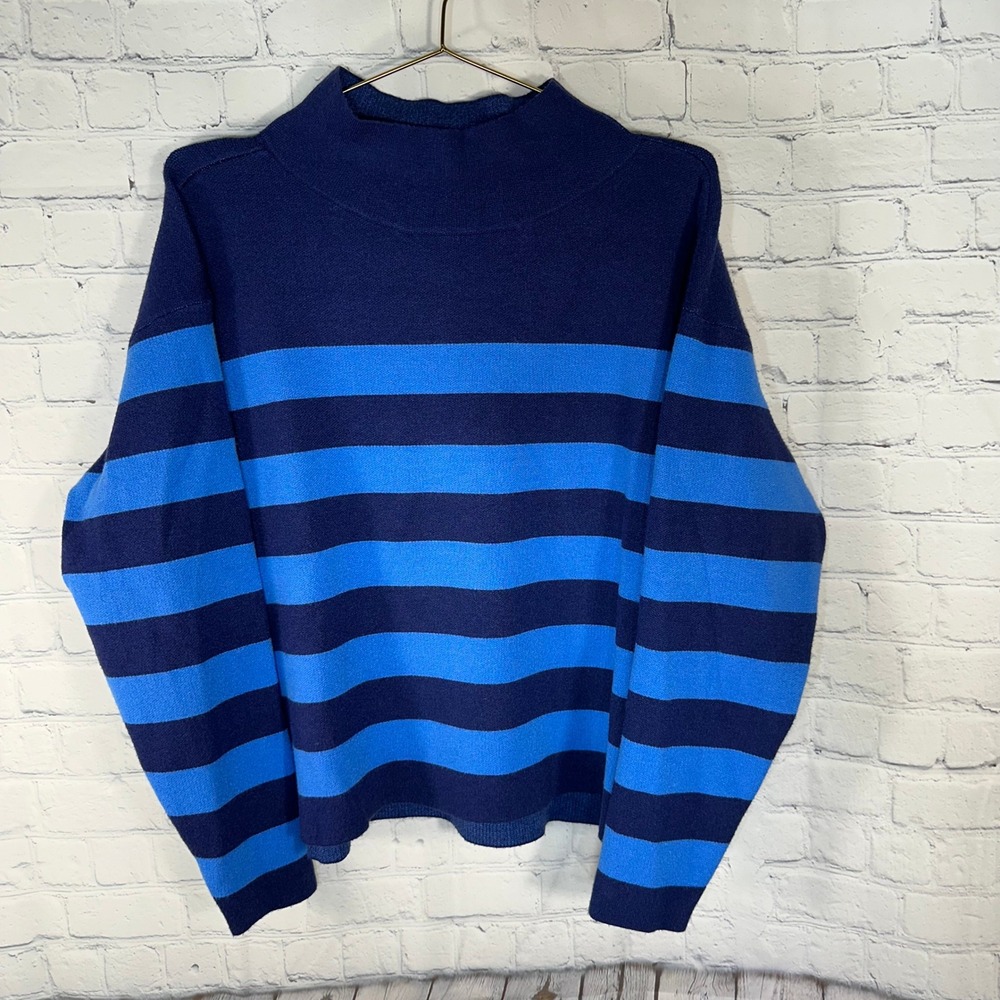 Maeve Anthropologie Blue Striped Mock Neck Sweater Small Navy Royal Knit Top